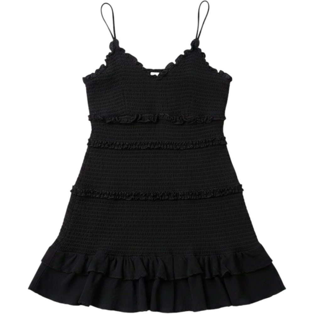 Bandit And The Babe Black Smocked Ruffle Tiered Mini Dress Medium Goth Dainty